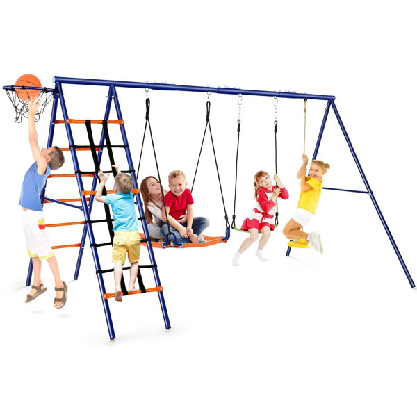 6 In 1 Multifunction Heavy Duty Kids Swing Sets For Outdoor Playground Kids No Maintenance%2CRust Free 